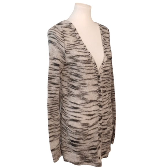Free People Animal Print Draped Cardigan Gray and Black Button Down Sweater - Picture 1 of 9